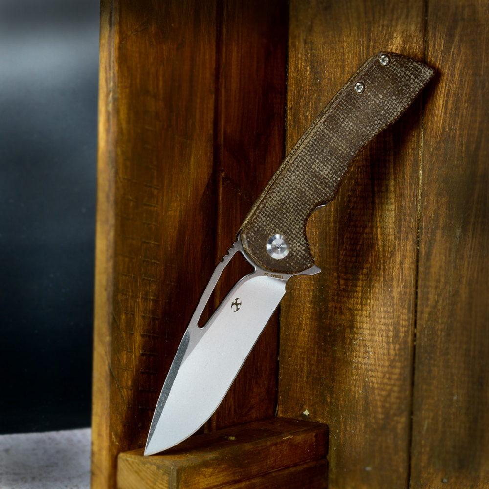 Kansept Knives "Low budget" Kryo Folder Linerlock Messer mit Micarta braun D2 Stahl