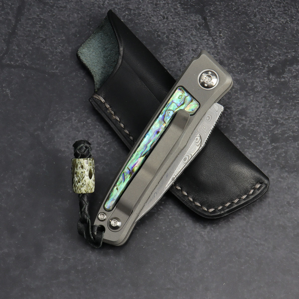 24-063 Rinkhals - Arno Bernard Knives - Damascus steel titanium slipjoint pocket knife with abalone - First time!