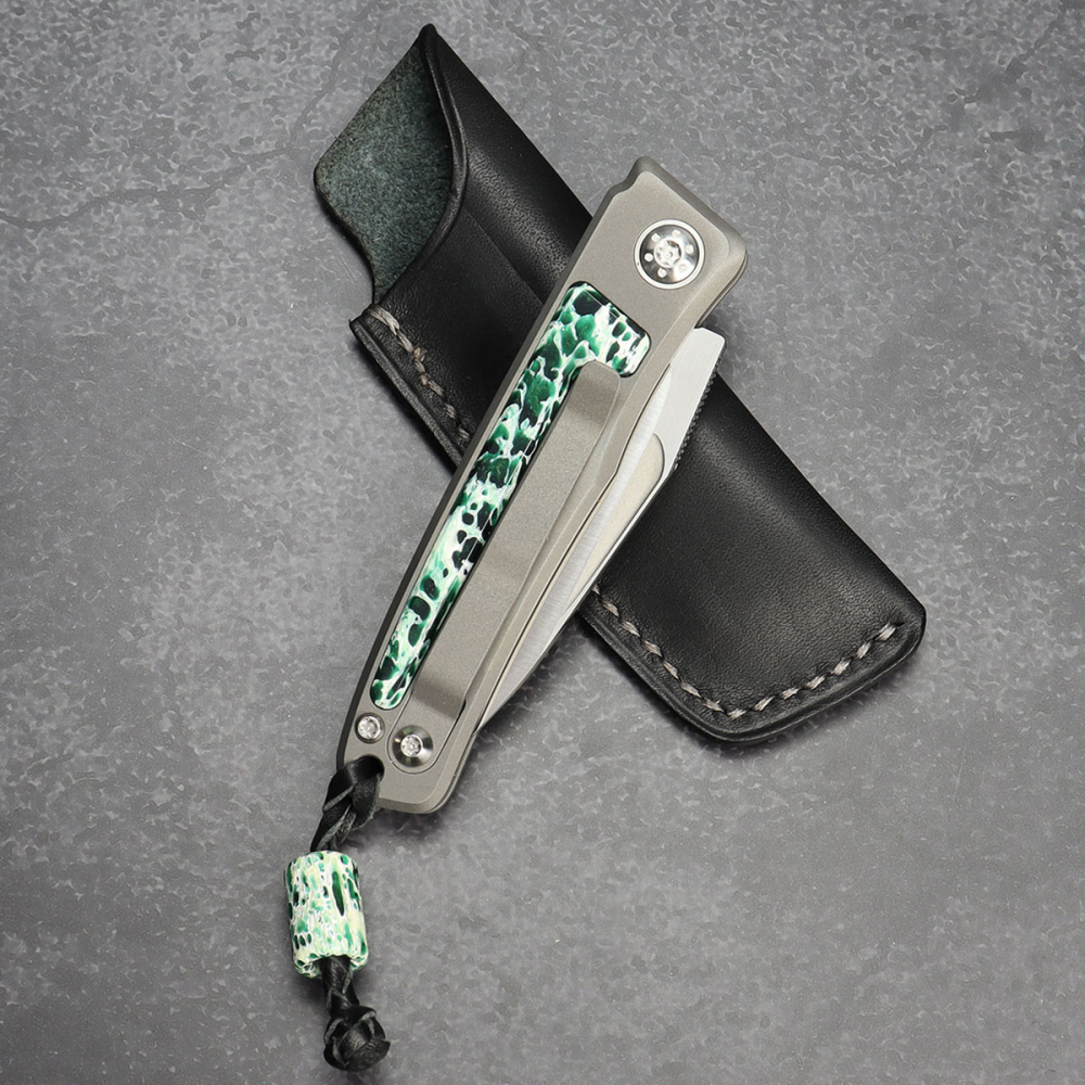 24-070 Exhibit Rinkhals - Arno Bernard Knives - Slipjoint Titanium Pocketknife RWL34 with scales Kudu bone green