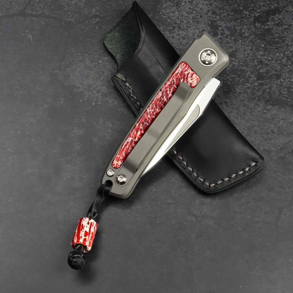24-072 Rinkhals - Arno Bernard Knives - Titanium Pocketknife RWL34 with scales Kudu bone red