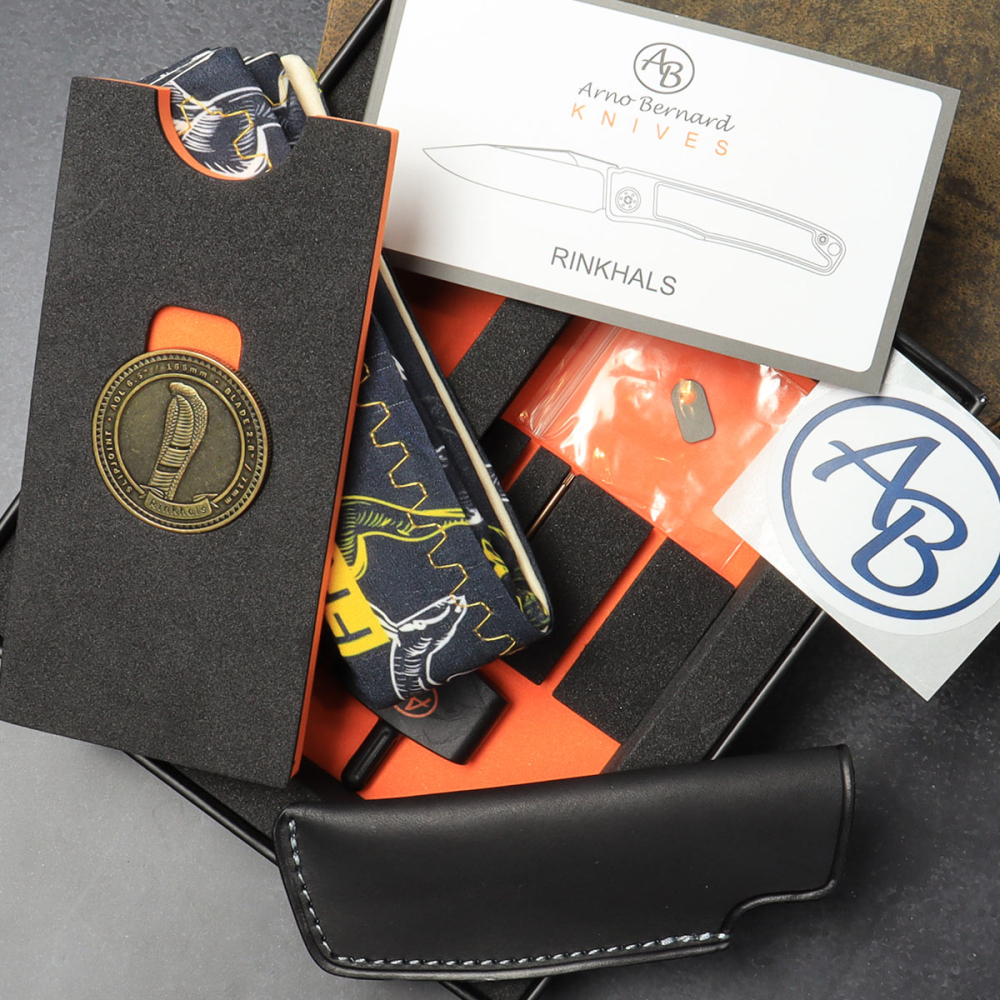 25/023 - Arno Bernard Knives Rinkhals skelettiert Titan Taschenmesser Ironwood RWL34 Half stop
