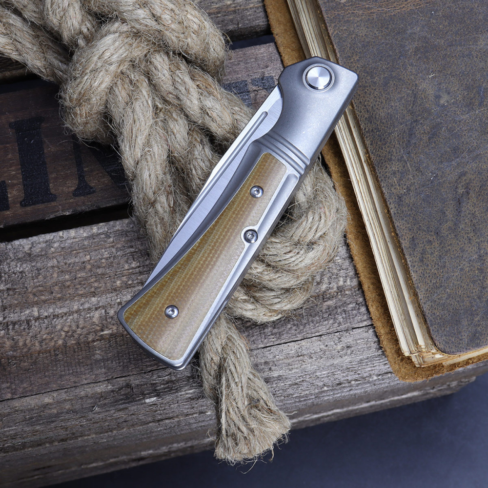 SK-X Slipjoint pocket knife - CPM20CV steel stonewashed full titanium - without Inlay