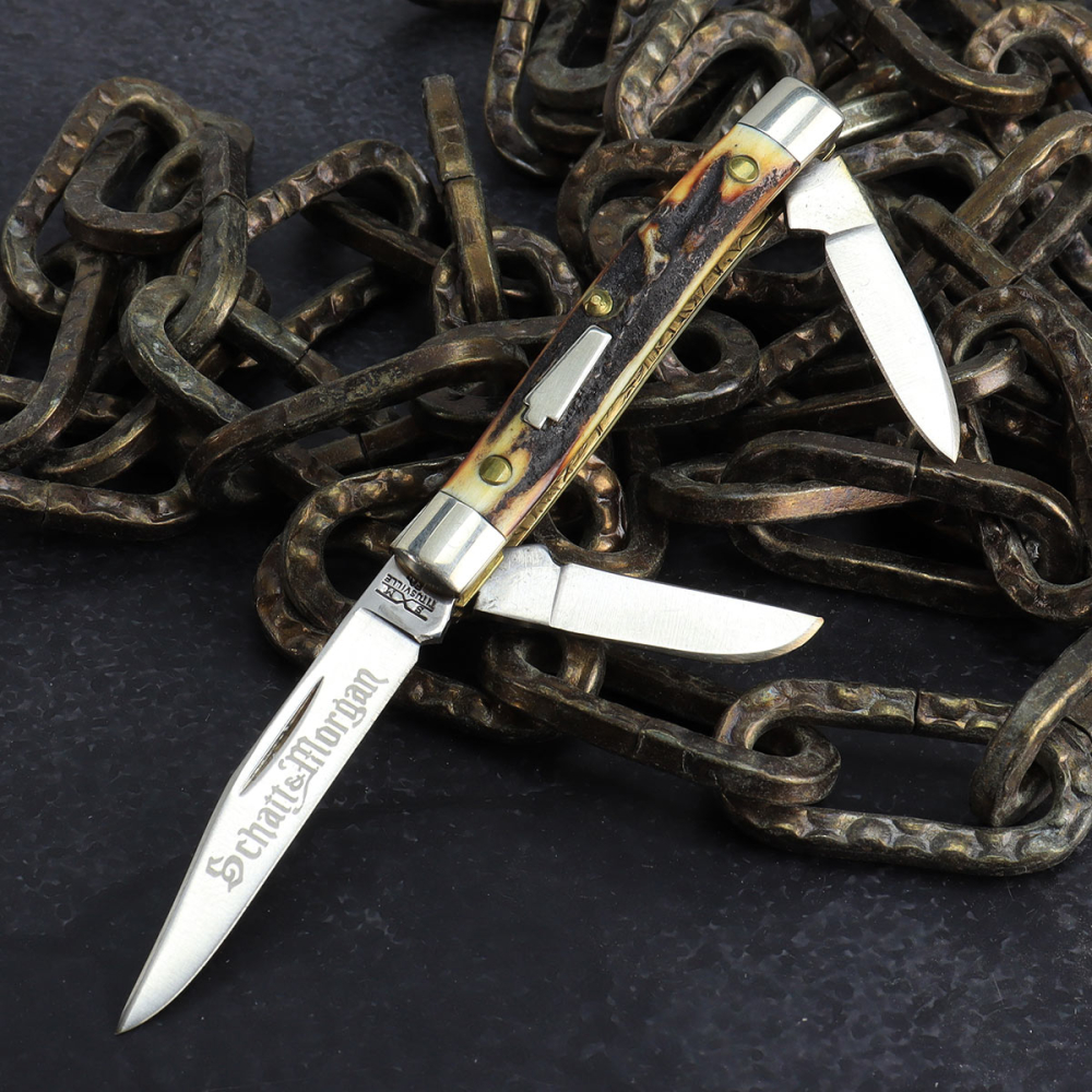 Altes 3.tlg. Schatt & Morgan Taschenmesser mit Hirschhorn