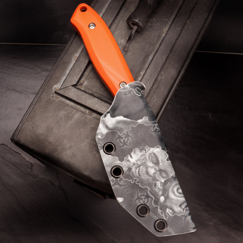 SK01 EDC knife G10 orange incl. Kydex sheath skull SB1 + steel