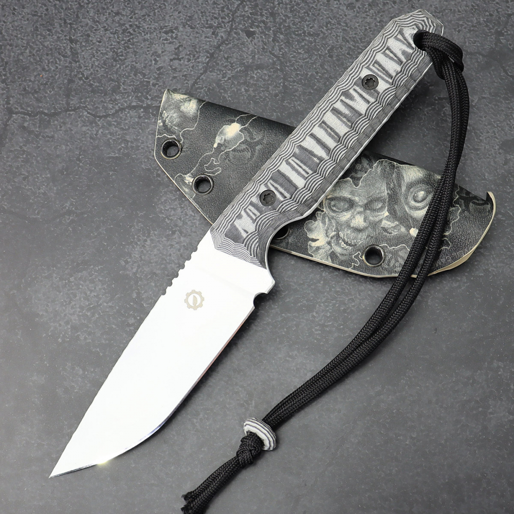 SALE - SK07 TAC Ceracote white SB1 with MDK Skull Kydex and removable handle made of black/white Micarta