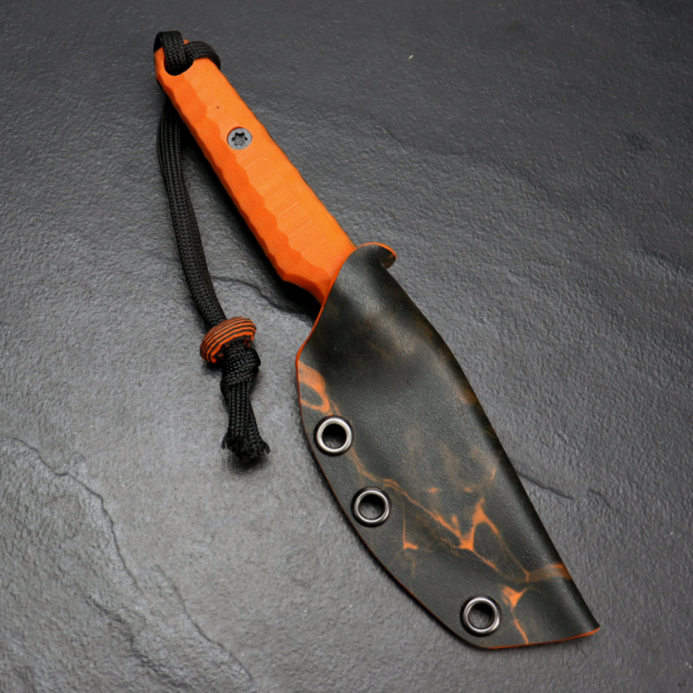 ABVERKAUF - SK07 EDC Messer schwarze SB1 Klinge mit G10 Griff im knalligem orange und MDK Kydex