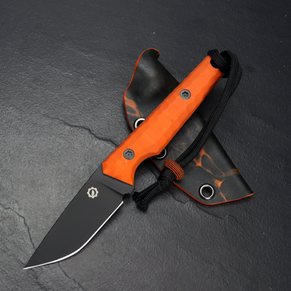 ABVERKAUF - SK07 EDC Messer schwarze SB1 Klinge mit G10 Griff im knalligem orange und MDK Kydex