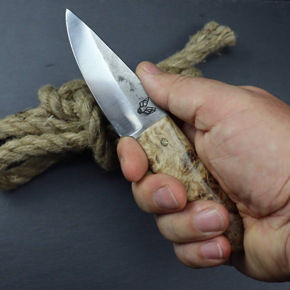 Voss Knives - Custom Messer EDC - stab. Ahorn natur mit Mosaikpins - 80CrV2 Stahl - ohne Lederscheide