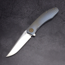Arno Basson Knife - A7 Rear Flipper M390 Steel Titanium Sunburst 3D Milles in blue/gold Serial 23-001 South Africa Custom
