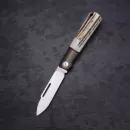 JE made Barlow Titanium M390 steel with staghorn slipjoint knife hand jigged bolster