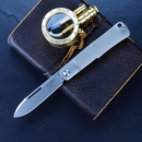 J.E. Made Knives Gunstock Stonewashed Klinge aus CPM-S35Vn Griff aus Titan checkered Slipjoint Messer