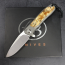 iMamba Folder Knife Arno Bernard Knives | Fuller | Burl Maple | Titanium Handle RWL-34 | Ball Bearing Framelock - 24/499