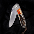 German Edition Fuller iMamba brown/orange Arno Bernard Knives Kudu Bone + Titanium RWL-34 - Framelock