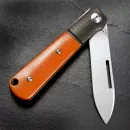 JE made Barlow with handle made of paper Micarta in orange M390 steel