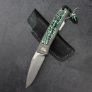 24-069 Exhibit Rinkhals - Arno Bernard Knives - Slipjoint Titanium Pocketknife RWL34 with scales Kudu bone green - Kopie