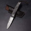 Rinkhals Arno Bernard Knives - Slipjoint Titan Taschenmesser Damaststeel mit Kudu Knochen braun