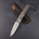 23-190 Rinkhals - Arno Bernard Knives - Damascus steel titanium slipjoint pocket knife with mammoth molar tooth