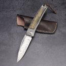 Rinkhals - Arno Bernard Knives - Damascus steel titanium slipjoint pocket knife with giraffe bone