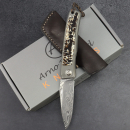 Rinkhals Arno Bernard Knives - Slipjoint titanium pocket knife damaststeel with kudu bone brown 23-235