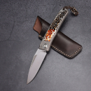 Exhibit Rinkhals - Arno Bernard Knives - Slipjoint Titanium Pocketknife RWL34 with scales Kudu bone orange/brown