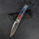 Rinkhals - Arno Bernard Knives - Titanium Pocketknife RWL34 with scales Kudu bone blue/red - 24/160