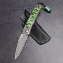 Rinkhals - Arno Bernard Knives - Damascus steel titanium slipjoint pocket knife with mammoth molar tooth green