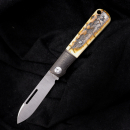 JE made Barlow 2022 Slipjoint Messer mit Mammutstoßzahn M390 Hand jigged bronze bolster